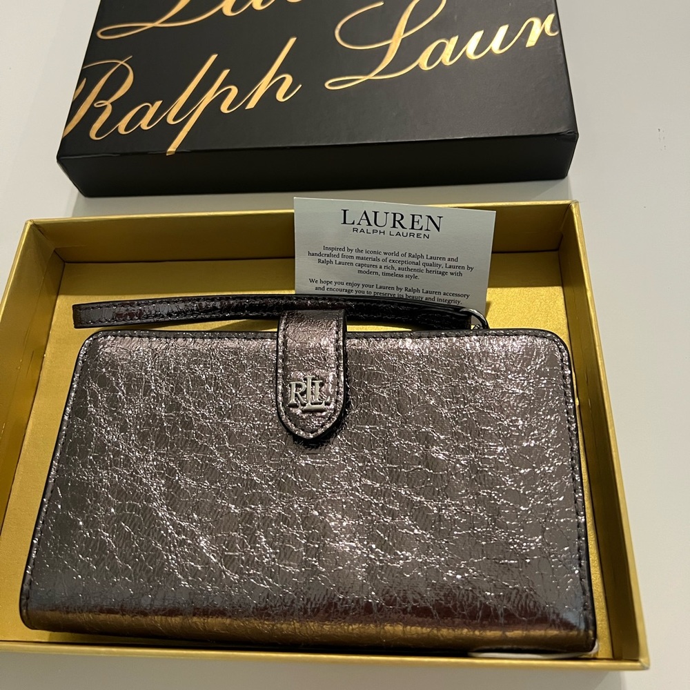 Lauren Ralph Lauren Metallic Pewter RFID Wristlet Wallet